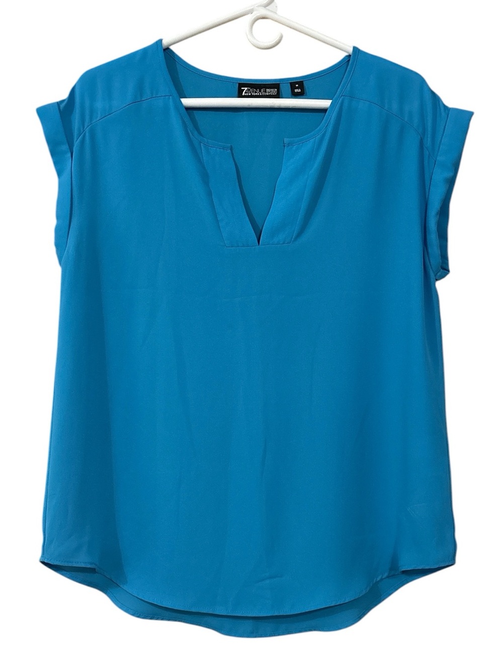 Teal Notch-Neck Cap Sleeve Blouse